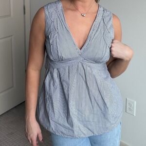 Vintage Y2K‎ Alldressedup Pinstripe 100% Cotton Babydoll Plunge Top Size Small